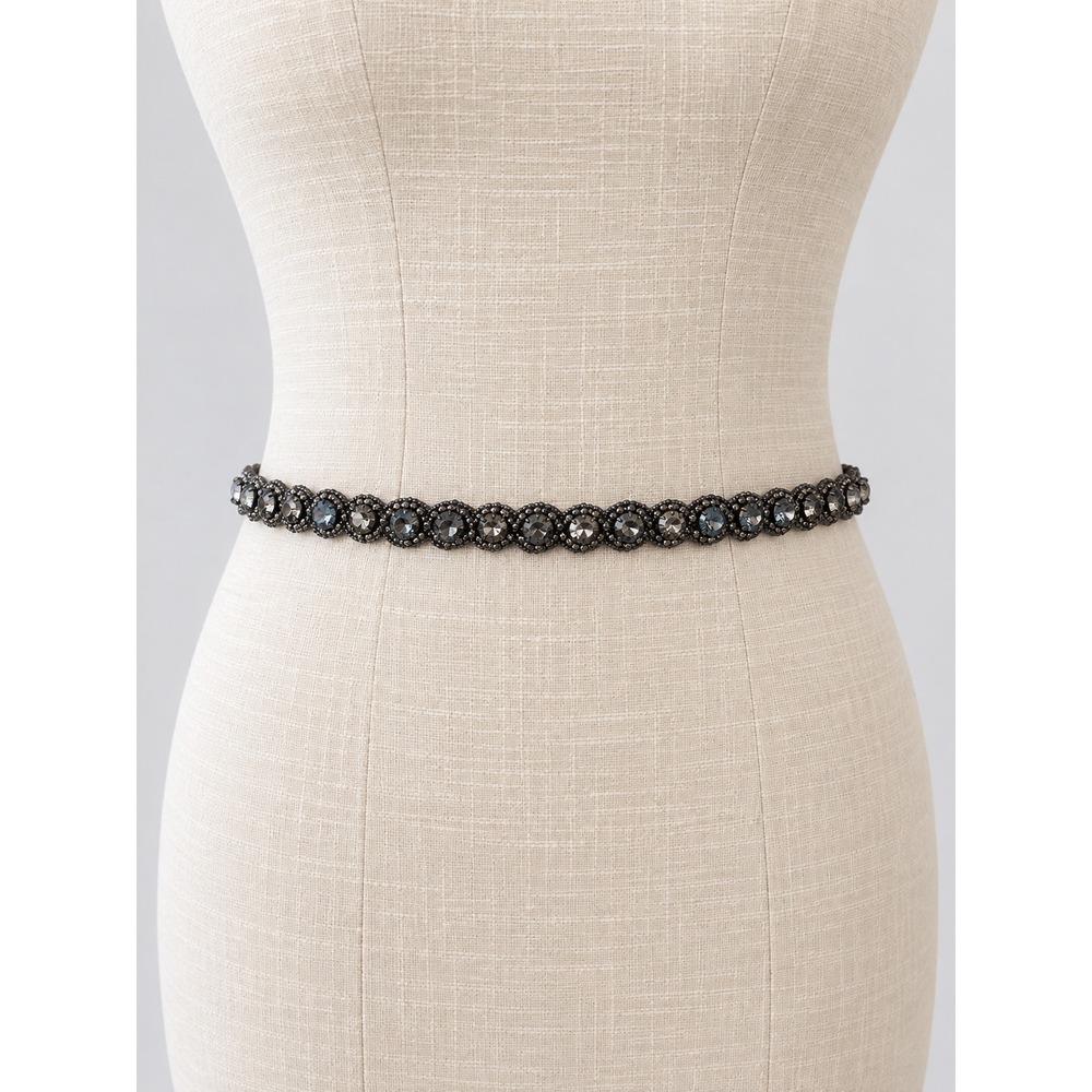 Anthropologie Gray Crystal Rhinestone Stretch Belt Size L Glam Party Cocktail